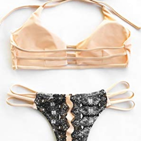 Women's Push Up Pink & Snakeskin Halter Bikini Set - Picture 3 of 3